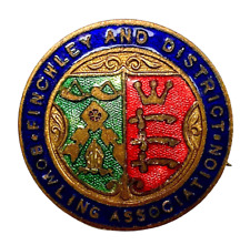 Vintage Old Finchley & District Bowling Bowls Club Members Enamel Brooch Badge picture