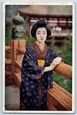 Japan Postcard Geisha Wearing Kimono Geiko Manryo c1910's Unposted Antique picture