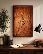 Handmade Jesus Walking on Water 3D Relief Wood Carving Christian Wall Art Decor picture