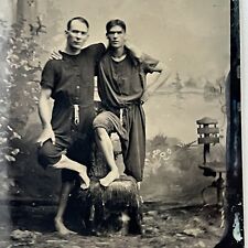 Antique Tintype Photograph Handsome Affectionate Men In Bathing Suits Gay Int picture