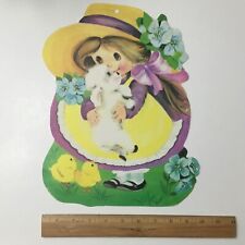 Eureka USA Easter Wall Decor Cardstock Die Cut Double Sided Girl Lamb Chicks Vtg picture