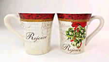 Set of 2 Cracker Barrel Season of Peace Rejoice Ceramic Mugs Matching 4.75” picture