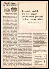 1942 Metropolitan Life Insurance Syphilis "Most Urgent Health Problem" Print Ad picture