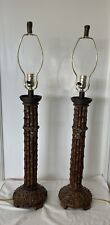 Pair Vintage Mid Century  33” Faux Bamboo Coastal Lamps 1970s picture