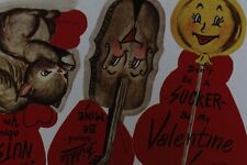 12 Vintage Valentine Cards ~ Lot anthropomorphic suckers & violins  picture