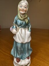 Fine Porcelain Figurine Woman Apron Scarf Basket Produce 6 1/2 Inches Tall picture