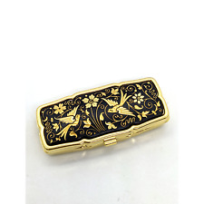 Vintage Damascene Spanish rectangular pill box from Spain 24K Gold & Steel Birds picture
