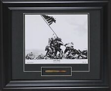 USMC Iwo Jima Mount Suribachi Flag Raising Framed WW2 Print M1 Garand Bullet COA picture