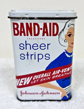 Vintage Band-Aid Sheer Strips Metal Tin w Woman Hinged Lid New Overall Air Vents picture