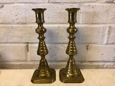 Ant 19th Century Pair of Brass Victorian Diamond & Beehive Style Candlesticks picture