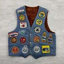 Vintage 80s Boy Scouts Uniform Vest Mens Medium Blue Denim Patches Merit Badge picture