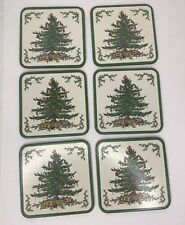 Christmas Tree Spode Coasters Set of 6 Square Acrylic Cork Back Extras Imperfect picture