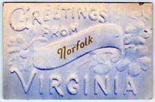 1908 GREETINGS FROM NORFOLK VIRGINIA EMBOSSED AIRBRUSHED ANTIQUE POSTCARD picture