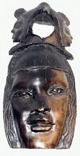Tribal Sculpture Hand Carved Wooden African Faces Heads Rich Wood Sculpted Heavy picture
