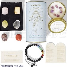 CANCER Zodiac Crystal Healing Stones Kit, Astrology Horoscope Gift w/ Candle picture