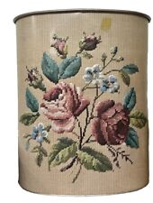 1960s J L Clark  Flower Embroidered Look Roses Metal Desk Office Trash Can USA picture