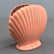 Vintage Art Deco Pink Coral Ceramic Clam Shell Vase MCM Seashell Planter Beachy picture