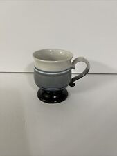 Stoneware Blue White Grey Horizontal Stripes Footed Mug Made in Japan picture