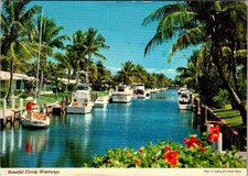 Beautiful Florida Waterways Boats and Palms Vintage Postcard 5P21-10 picture