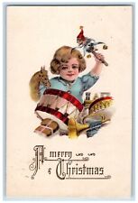 c1910's Merry Christmas Little Girl Gift Toys Embossed Antique Canada Postcard picture