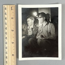 Vtg 1950s Underground Coal Mine Labor History Workers Lit Headlamps Flash Photo picture