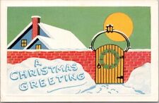 Vintage 1910s CHRISTMAS Embossed Greetings Postcard Winter House Scene / UNUSED picture