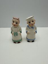 Vintage Hand Painted Japan Man & Woman In Kitchen Cloths Salt & Pepper Shakers picture
