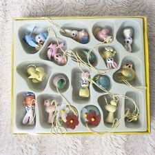 Vintage Wooden Painted Mini Easter Ornaments Set Of 18 Bunny Bird Flowers picture