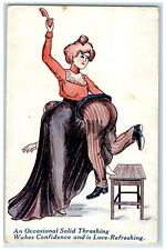 c1910's Wife Beating Husband An Occasional Solid Thrashing Antique Postcard picture