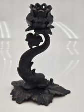 Antique Gothic Cast Iron Candle stand Gryphon Griffin Dragon Gargoyle  7 Inch  picture