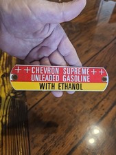 NOS Chevron Supreme Unleaded with Ethanol Gasoline Porcelain Gas Pump Tag picture