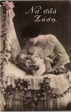 Vintage 1910s Tinted Photo RPPC Greetings Postcard / Mother & Baby - Unused picture