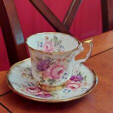 Vintage Elizabethan Fine Bone China Teacup & Saucer Roses Gold Trim England picture