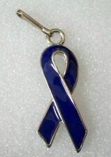 Colon Cancer Awareness dark blue ribbon zipper pull, silvertone ,USA made picture
