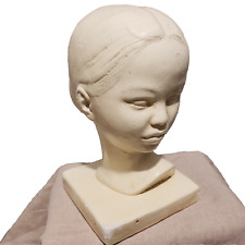 Vtg  Girl/ Young Lady Painted Plaster Bust Statue Mid Century 7,5