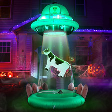 10 FT Halloween Inflatables UFO with Floating Cow Outdoor Decorations picture