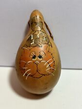 Vintage 70s Gourd Hand Painted Cat Flowers Figurine Artisan Ornament Kitty Decor picture