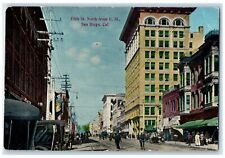 c1910's Fifth Street North From E. Street Crowd San Diego California CA Postcard picture