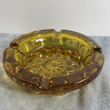 Vintage Mid Century Modern MCM Heavy Amber Glass Cigar Cigarette Ashtray Round picture
