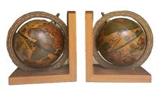 Vintage Rotating World Old Globe Book Ends Made in Italy Wood Office Home Decor picture
