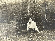 IF Photograph Pretty Lovely Beautiful Woman 1918 Posing In Country Woods  picture