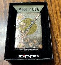 Zippo Lighter Japanese Sword Samurai Sakura Electroformed Plate Silver Japan New picture