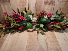 Home Interiors Red Berry Magnolia Leaf Cedar Christmas Swag Garland Vintage NWT picture