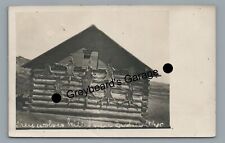 RPPC Hunting WOLVES Pelts on Cabin CASPER WY Wyoming Vintage Real Photo Postcard picture