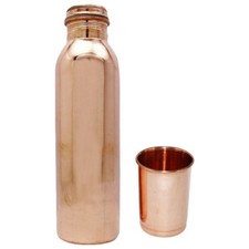 100% Pure Copper Water Bottle 1000 ml 1 Smooth Drinking Tumbler Glass Cup 300 ml picture