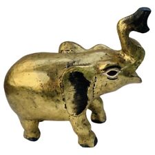 Vintage Hand Carve Wood Elephant Vintage Gold Handmade Statue Sculpture Figurine picture