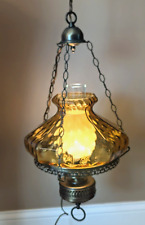 Vintage Hanging Hurricane Chandelier Amber Glass 3 Way Electric Lamp 26 x  12in picture