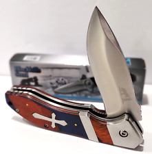 Frost Cutlery Frostwood Silver Cross Spring Open Assisted Folding Pocket Knife picture