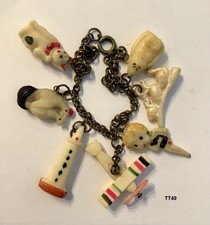 7 Lot Airplane Betty Boop Mating Chickens Neko Cat Celluloid Charm BRACELET picture