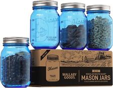 Wallaby 16oz Regular Mouth Blue Mason Jars with Lid & Seal Bands 4-Pack picture